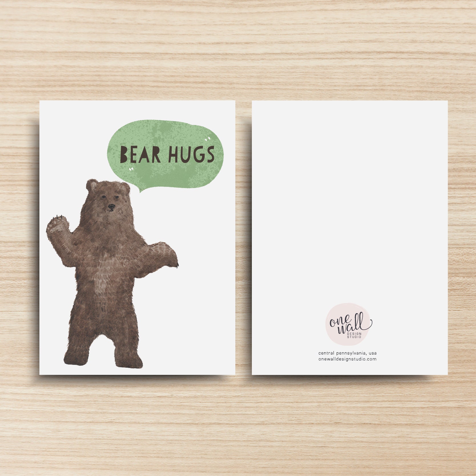 Bear Hugs PRINTABLE Greeting Card, 5x7, Cardstock, Brown Bear, Speech ...
