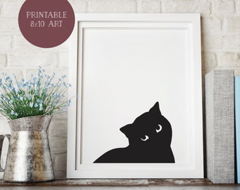 Curiousity Killed the Cat Printable Art, 8x10 Print, Wall Art, Black Cat, Cat Lover, Crazy Cat Lady, Kitty, Silhouette