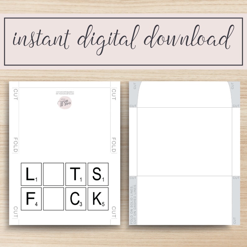 I Love You Envelope Template 5x7 Lets Fuck PRINTABLE Greeting Card Scrabble Funny Cardstock Digital Art Anniversary Valentines