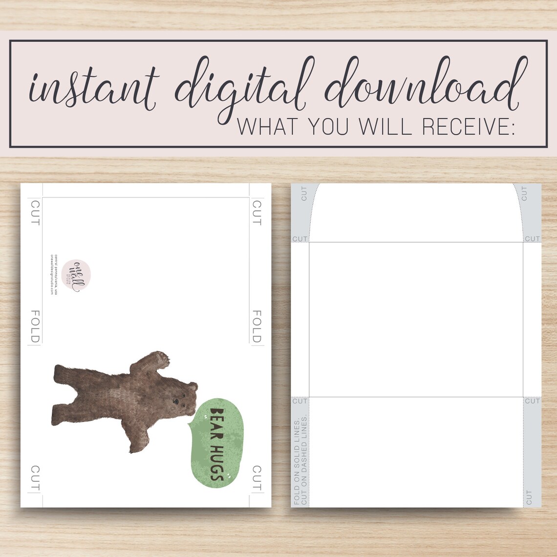 Bear Hugs PRINTABLE Greeting Card, 5x7, Cardstock, Brown Bear, Speech ...