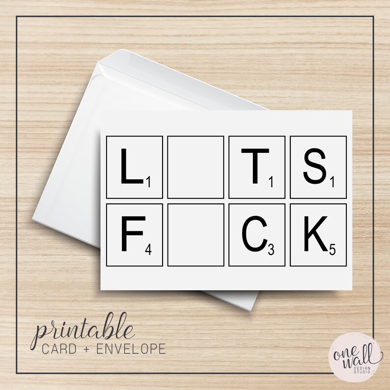 I Love You Envelope Template 5x7 Lets Fuck PRINTABLE Greeting Card Scrabble Funny Cardstock Digital Art Anniversary Valentines