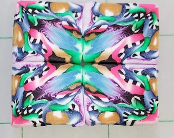 Raw Polymer Clay square kaleidoscope - turquoise/purple/green/gold/blue/pink/white/black