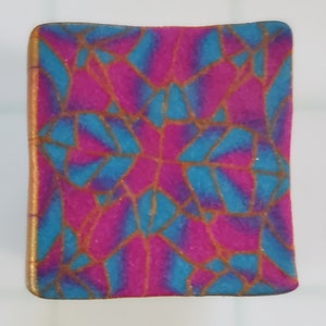 Raw Polymer Clay dark pink, teal, gold square kaleidoscope