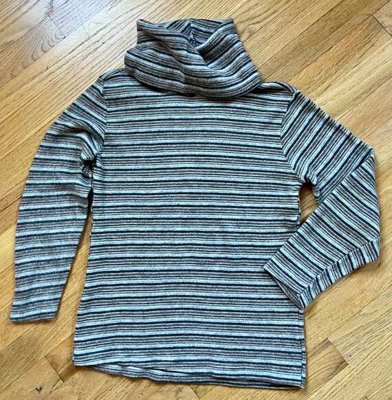 Cozy striped funnel neck turtleneck sweater vinta… - image 1