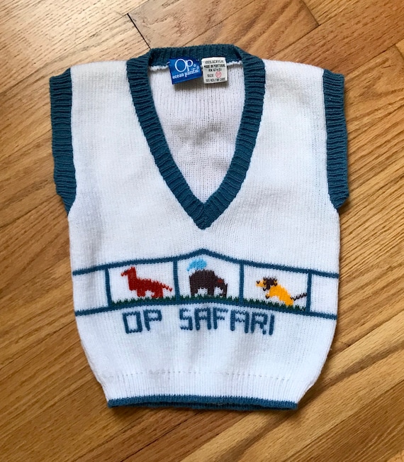 Ocean Pacific OP Safari V Neck Sweater Vest 1980s 