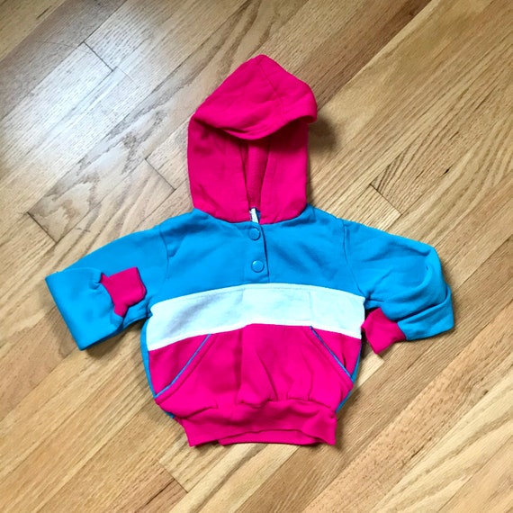 Toddler Hoodie fleece Sweatshirt Fuchsia Teal vin… - image 1