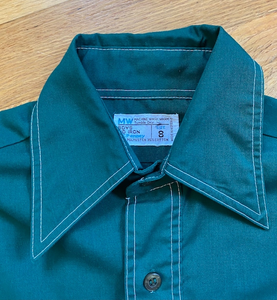 Dagger Collar Dark Green Button Up shirt vintage 1970… Gem