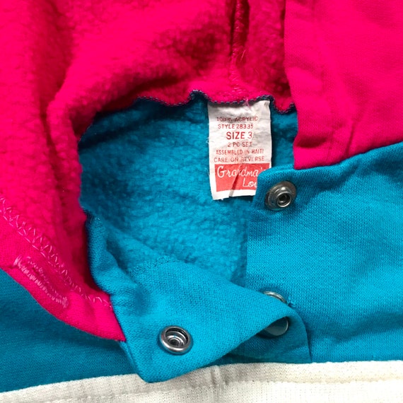 Toddler Hoodie fleece Sweatshirt Fuchsia Teal vin… - image 3