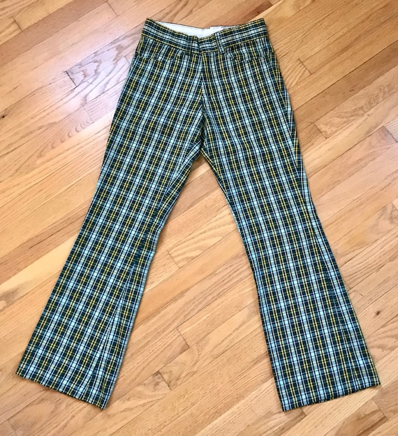 Super 70s plaid Bobby Brady bell bottom pants vin… - image 1