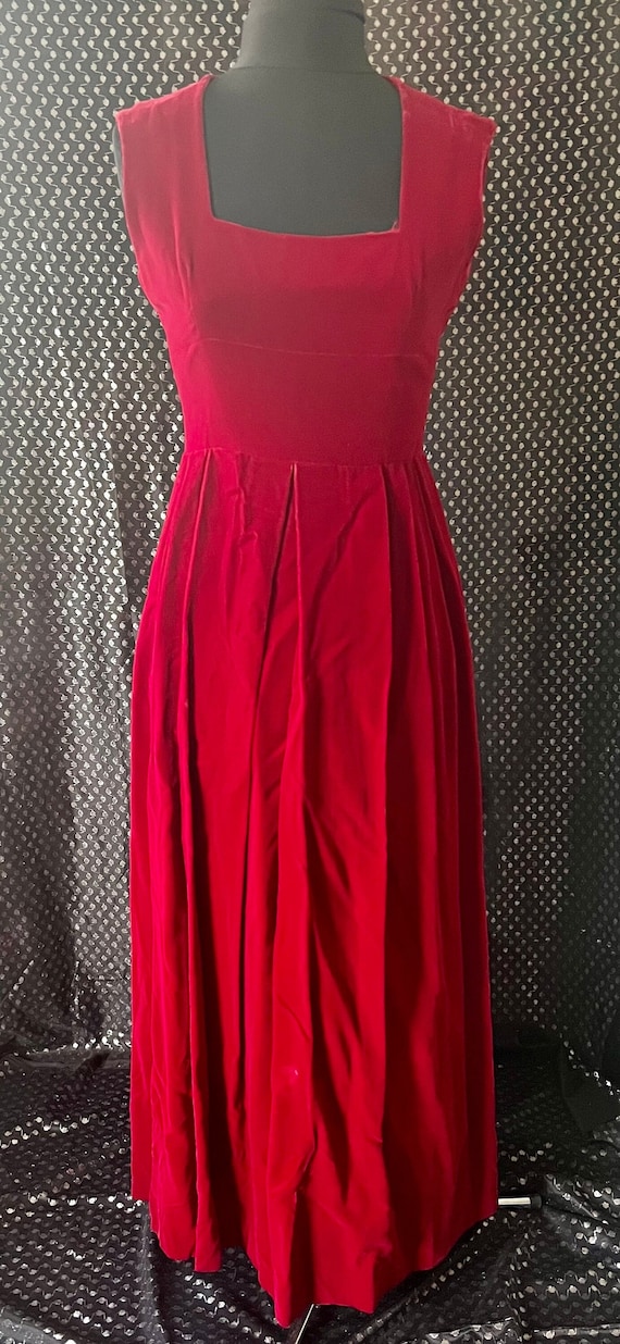 Ruby red velvet maxi dress evening gown 1960s vint