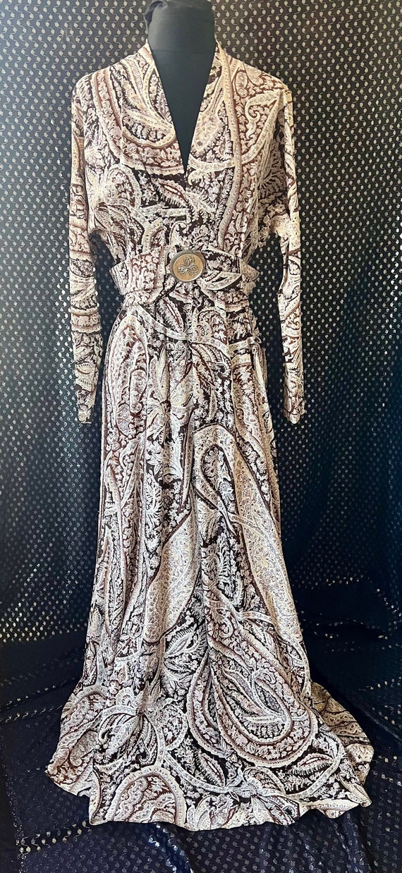 Paisley metallic silver and tan maxi dress voluptu