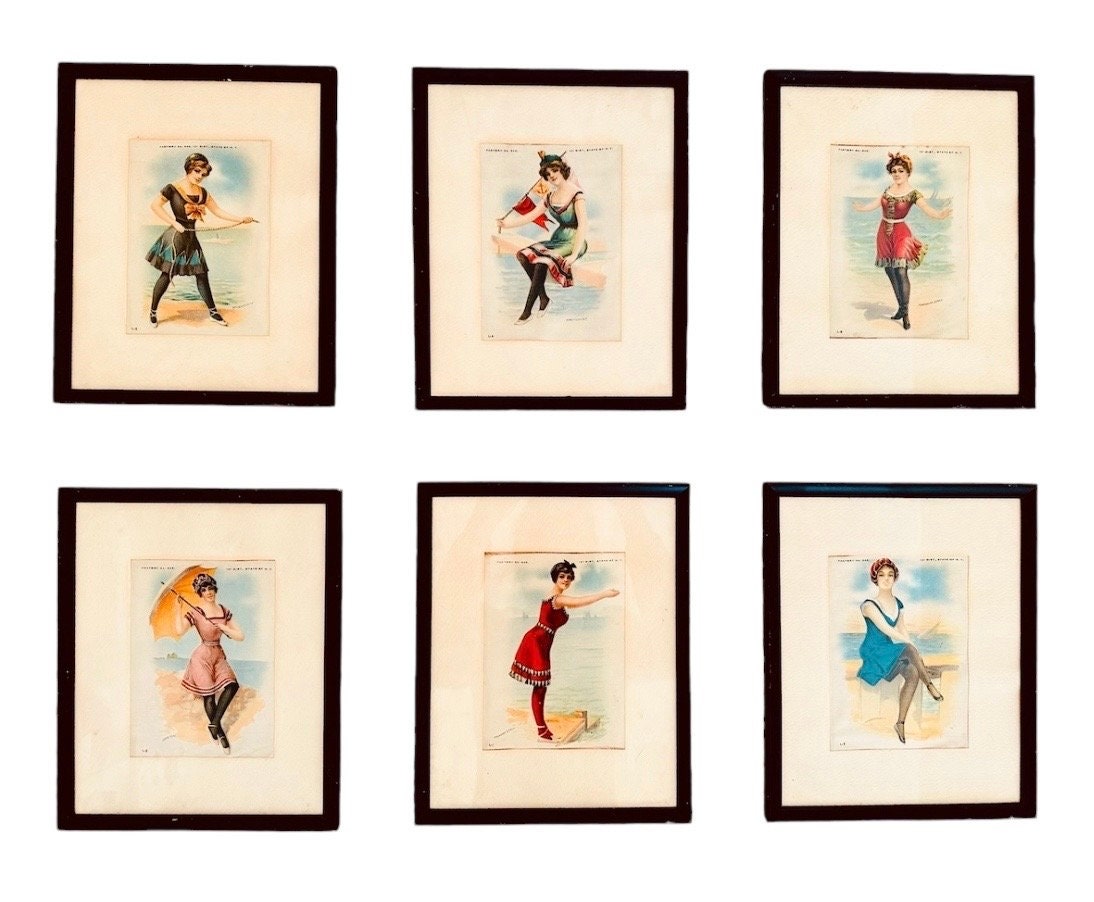deals cheap price Early Day 1900's Art Museum Antique of Tokyo Co. Tobacco  the Printed Object Silk - Inserts Louis 'Bathing Beauties' Saint - Framed  Set of 6 