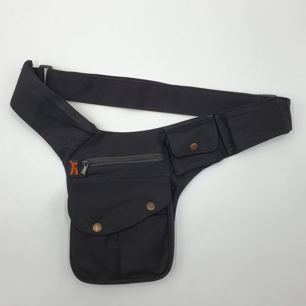 Tasca Marsupio, Tracolla, Utility-Gürtel, Festival-Gürtel, Beintasche, Beuteltasche, Hüfttasche, Tasche – LaTaska.it – Modell Jeans mit zwei Knöpfen – Nero/Schwarz