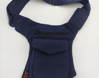 Pouch Bag, Shoulder Bag, Utility Belt, Festival Belt, Leg Bag, Pouch Bag, Pocket Belt - LaTaska.it - Soft Cotton Model - Blue/Blue
