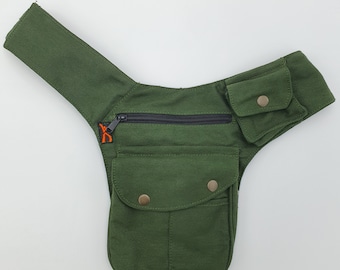 Tasca Marsupio, Tracolla, Utility Belt, Festival Belt, Hip Bag, Pocket Belt, Holster - LaTaska.it - Two Button Model Jeans - Verde/Green