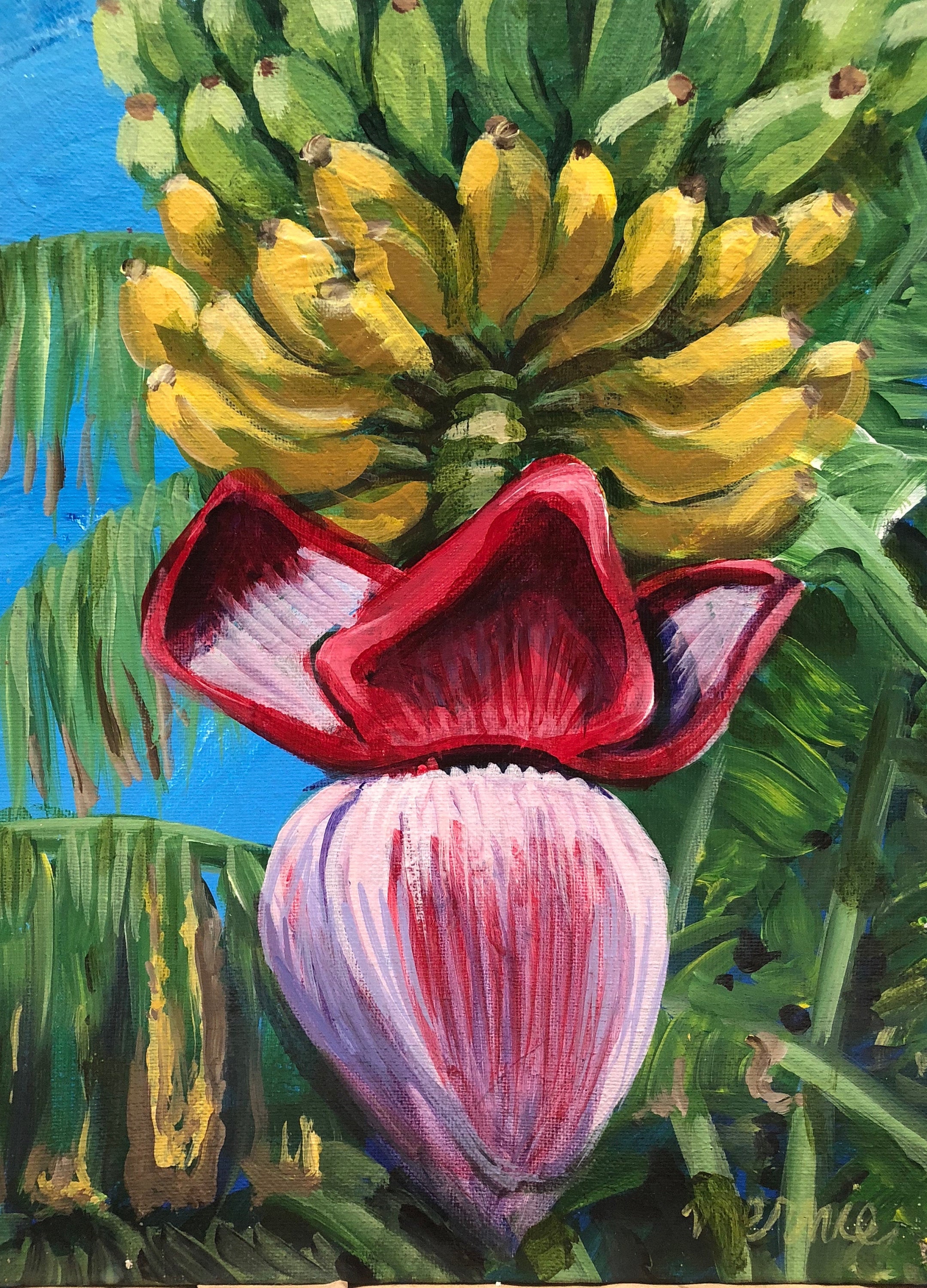 Banana Flower Original Acrylic Painting 9x12 Hawaii Banana Etsy
