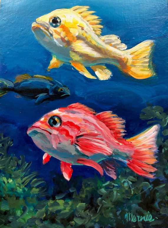 2 Fish 3 Fish Original Acrylic Painting 9x12 Tropical Fish Etsy