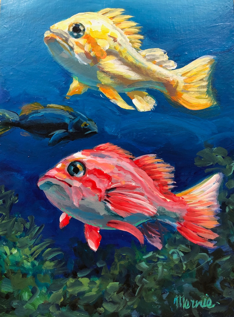 2 Poissons  3 Poisson Peinture acrylique  originale 9x12 Etsy