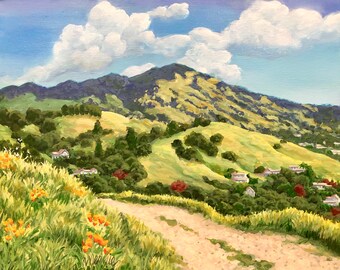 16x20 Diablo from Lafayette Original Acrylic Painting, Springtime Hills, California Hills Landscape, Mount Diablo Wall Art Mernie Buchanan