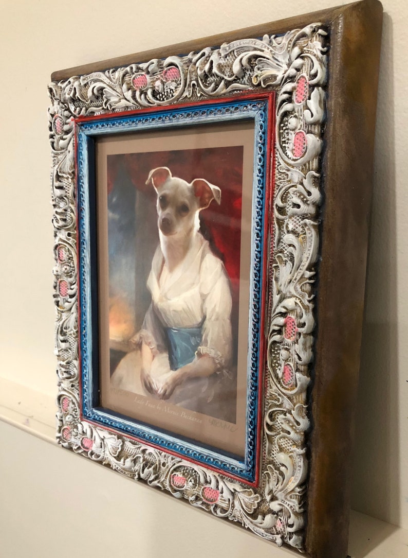 5x7\u201d Photo Print Painted Frame Lady Faun Chihuahua Faun as Antique British Portrait Chihuahua Art Parody Dog Art Print Mernie Buchanan