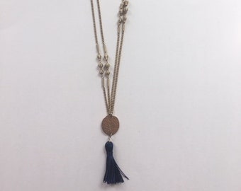 Aqua Bead Strand and Tassel Necklace Lilac Tassel Necklace