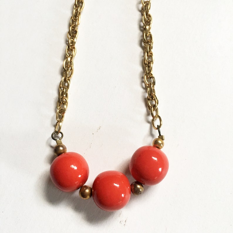 Red Wooden Ball and Monkey Fist Chain Necklace
