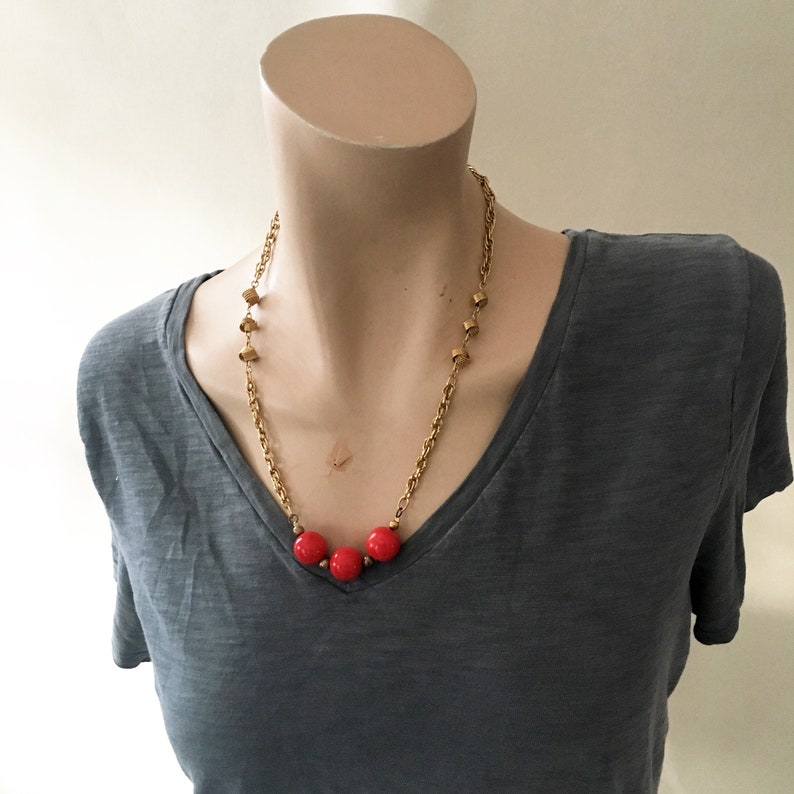 Red Wooden Ball and Monkey Fist Chain Necklace