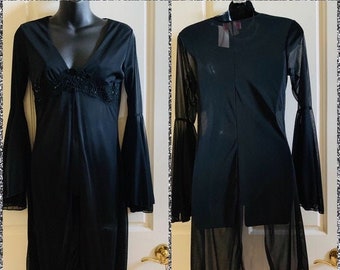 Beaded Sheer Flare Bell Sleeve Duster Maxi Jacket Top