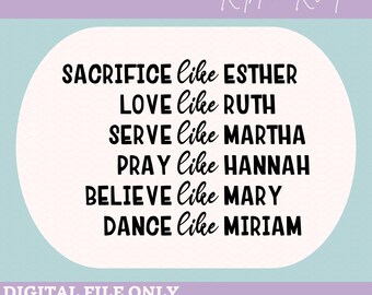 Women of the Bible SVG, Christian, Bibicial, Bible SVG, Ester, Ruth, Martha, Hannah, Mary, Miriam, Cut file, Cricut, Silhouette, Starcraft