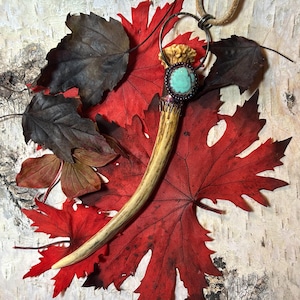 Deer Antler Necklace with semiprecious gemstones set in sterling silver/Woodland Jewelry/Handmade Pendant/Antler Necklace