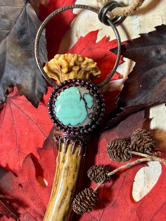 Deer Antler Necklace With Semiprecious Gemstones Set in Sterling