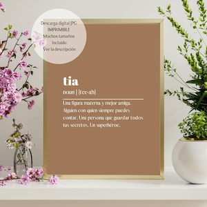 Tia Definition Latina Wall Art  Spanish Printable Art Gift for Auntie Mothers Day Aunt Quote Meaning Digital Download