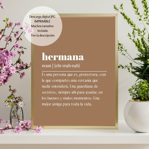 Hermana Definición Imprimible Arte Regalo para Hermana Día de las Madres Regalo Cita Especial Diccionario Significado Descarga Digital Impresión Regalo Para Mujer