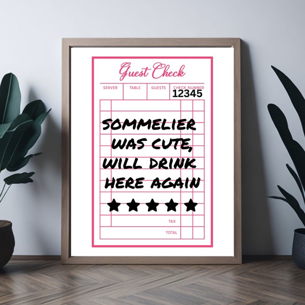 Gästescheck-Druck, trendiges Poster, Sommelier was Cute, Gästescheck-Wandkunst, Retro-Cool-Print, Funky Room Decor