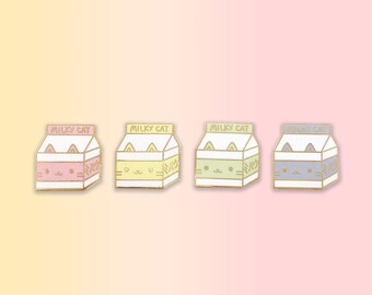 Milkycat Hard Enamel Pin | Cute Animal Art | Kawaii Gifts & Accessories | Milk Carton Aesthetic