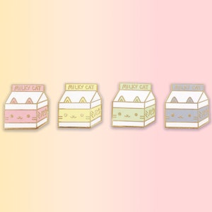 Broche de esmalte duro Milkycat | Arte de animais fofos | Presentes e acessórios kawaii | Estética de caixa de leite