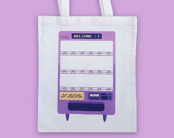 Vending Machine White Tote Bag | Pin Your Own Merch | Cute & Kawaii Anime Otaku Geek Gifts | Made to Order