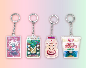 Yokai Snacks Acrylic Charm Keychain | Cute Kawaii Japanese Monsters | Obake, Tengu, Yurei, Kappa | Gifts & Accessories