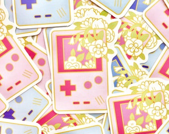 Flower Gameboy 2-Inch Die Cut Stickers | Pink, Blue | Cute & Kawaii