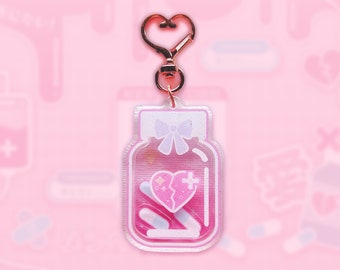 Yami Kawaii Menhera Sickly Cute Pink Pill Bottle Shaker Charm Acrylic Keychain