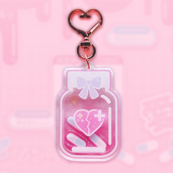 Yami Kawaii Menhera Sickly Cute Pink Pill Bottle Shaker Charm Acrylic Keychain