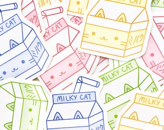 Milkycat 2-Inch Die Cut Stickers | Blue, Green, Pink, Yellow | Cute & Kawaii