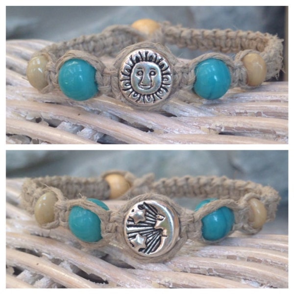 Reversible Sun/Moon hemp bracelet