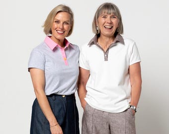 Jess Knit Polo, pdf-naaipatroon | Gebreide top met polokraag | Maten 10 - 22 (AU/UK)
