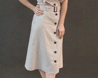 Sutton Woven Skirt - Sizes 4, 6, 8 - Women's button through skirt with belt - PDF Sewing Pattern by Style Arc