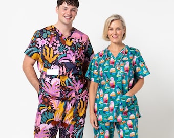 Flossy Woven Scrubs Set, PDF sewing pattern | Medical Scrubs Top, Pant & Hat | Sizes 04 - 16 (AU/UK) - Style Arc Patterns