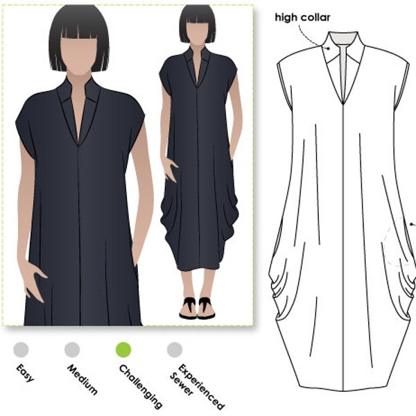 Toni Designer Dress - Sizes 18, 20, 22 - Side-drape Dress PDF Dress Pattern by Style Arc - Instant Download - Sewing Project