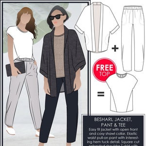 Besharl Discount Pattern Bundle // Sizes 10, 12 & 14 // Style Arc PDF Sewing Patterns for a Women's Jacket, T-shirt and Pant