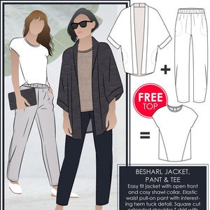 Besharl Discount Pattern Bundle // Sizes 10, 12 & 14 // Style Arc PDF Sewing Patterns for a Women's Jacket, T-shirt and Pant image 1