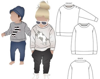 Style Arc Kids PDF Sewing Pattern - Sammi Sweatshirt - Sizes 1-7 - Boys or Girls Multisize Sweatshirt Pattern